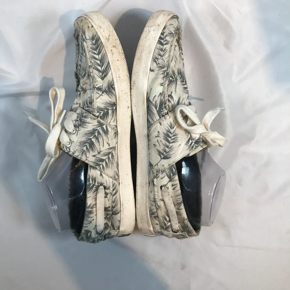 Tretorn‎ Motto Palm Leaf Print Boat Shoes Mens 10 Cream Grey Textile MTMOTTO4